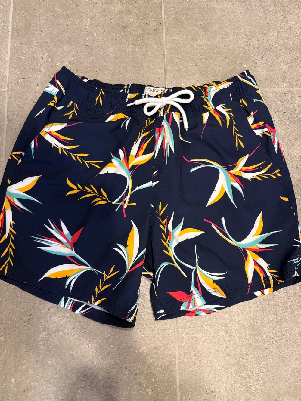 J. Crew Navy Tropical Floral Print Swim Trunks